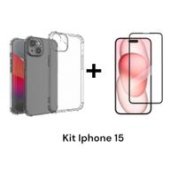 Película 3D De Vidro + Capa Capinha Anti Impacto Transparente Para Iphone 15