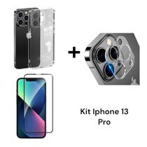 Película 3D De Vidro + Película de Câmera + Capinha Transparente Anti Impacto Para Iphone 13 PRO