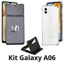 Película 3D Privacidade de Vidro + Capinha Anti Shock + Suporte de Mesa para Samsung Galaxy A06