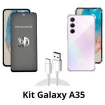 Película 3D Privacidade de Vidro + Capinha TPU + Cabo USB Tipo C para Samsung Galaxy A35
