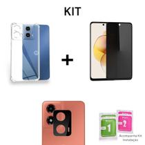 Película 3D Vidro Privacidade + Película da Câmera + Capa Capinha Anti Impacto para Moto G04