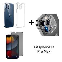 Película 3D Vidro Privacidade + Película de Câmera + Capa Anti Impacto para Iphone 13 PRO MAX