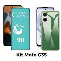 Película 9D de Cerâmica para Motorola Moto G35 + Capinha Silicone TPU Anti Impactos