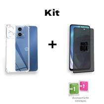 Película 9D Fosca Anti Espião + Capa Capinha Transparente Anti Impacto Para Moto G24