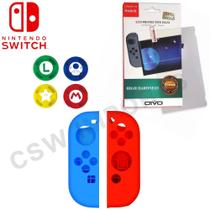 Pelicula Compatível com Nintendo Switch + Capa Silicone Joy Con + 4 Grip Pelicula Compatível com Nintendo Switch + Capa Silicone Joy Con + 4 Grip