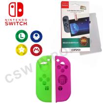 Pelicula Compatível com Nintendo Switch + Capa Silicone Joy Con + 4 Grip Pelicula Compatível com Nintendo Switch + Capa Silicone Joy Con + 4 Grip