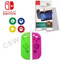 Pelicula Compatível com Nintendo Switch + Capa Silicone Joy Con + 4 Grip
