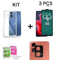 Película De Cerâmica 9D Flexível + Capa Capinha Transparente Para Moto G24 + Película de Câmera