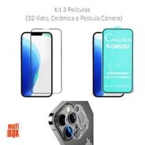 Película de Cerâmica + Película Câmera + Película 3D De Vidro Para Iphone 14 Pro Max
