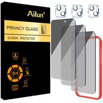 Película de Proteção Ailun para iPhone 15 6,1" com Privacidade 9H, Kit 3+3 Película de Proteção Ailun para iPhone 15 6,1" com Privacidade 9H, Kit 3+3
