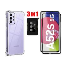 Pelicula de Vidro 3D + Pelicula de Camera + Capa Anti Impacto Transparente p/ Samsung Galaxy A52S 5G - JV ACESSORIOS