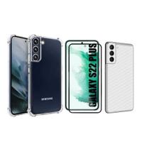 Pelicula de Vidro 3D + Skin Verso Fibra de Carbono + Capa Anti Impacto para Samsung Galaxy S22 Plus