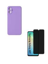 Película de Vidro Privacidade 3d + Capinha Aveludada Lilás Samsung Galaxy A07