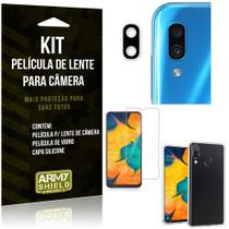 Película Flexível para Câmera Galaxy A30 Película + Capa Silicone + Película Vidro - Armyshield