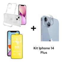 Película Fosca 9D + Capa Anti Impacto Transparente + Película de Câmera Para Iphone 14 PLUS