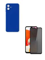 Película Fosca Privacidade 9D + Capinha Aveludada Azul Para Samsung Galaxy A07