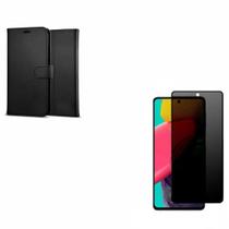 Película Fosca Privacidade + Capa Capinha Carteira Flip Para Samsung Galaxy A55 Cor:Preto