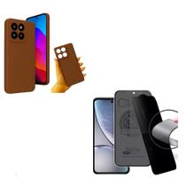 Película Fosca Privativa Moto Edge 60 Pro + Capa Silicone Aveludada Marrom