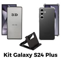 Película Frontal 3D de Vidro + Capinha Anti Shock + Suporte de Mesa para Samsung Galaxy S24 Plus