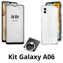 Película Frontal de Vidro 3D + Capa Silicone TPU + Suporte de Anel para Samsung Galaxy A06