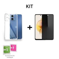 Película Privacidade 3D De Vidro + Capa Capinha Anti Impacto Para Motorola Moto G04