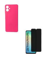 Película Privacidade de Vidro + Capinha Case Veludo Rosa Pink Para Galaxy A07 Película Privacidade de Vidro + Capinha Case Veludo Rosa Pink Para Galaxy A07