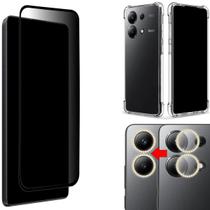 Película Privacidade + Película de Strass Dourado + Capa Capinha Para Redmi Note 13 4g