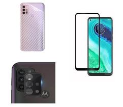 Película Verso Fibra Carbono Motorola Moto G10 G30 + P. Câmera Lente + P. De Vidro 3d 9d