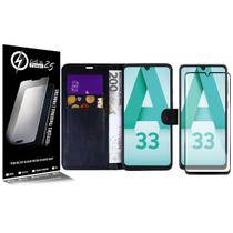 Película Vidro 3D + Capa Carteira PRETA compativel Galaxy A33 5G A336 6.4 - Cell In Power25