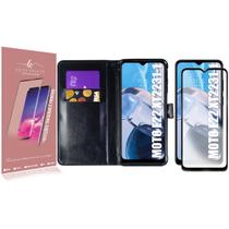 Pelicula Vidro 3D + Capa Carteira PRETA Compativel Moto E22 XT2239 6.5 - Luiza Cell25