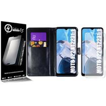 Película Vidro + Capa Carteira PRETA Compatível Moto E22 XT2239 6.5 - Cell In Power25 Película Vidro + Capa Carteira PRETA Compatível Moto E22 XT2239 6.5 - Cell In Power25