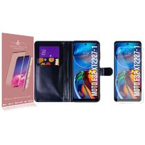Pelicula Vidro + Capa Carteira PRETA Compativel Moto E32 XT2227 6.5 - Luiza Cell25