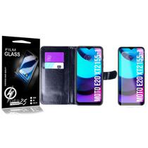 Película Vidro + Capa Carteira PRETA Para Moto E20 XT2155 - Cell in Power25