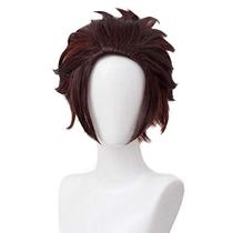 Peluca de Cosplay Wiggy Mermaid SL Kamado Tanjirou Corta Negro y Rojo