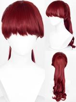 Peluca Kasumi Yoshizawa de Fibra Sintética, Coleta Larga y Dividida Rojo 56 cm con Flequillo