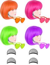 Pelucas LOHO MÁGICA Neón de Colores Bob Corto Paquete de 4 + Gafas de Sol Pelucas LOHO MÁGICA Neón de Colores Bob Corto Paquete de 4 + Gafas de Sol