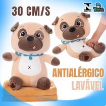 Pelúcia Cachorro Pug 30cm com Lenço no Pescoço Antialérgico Presente