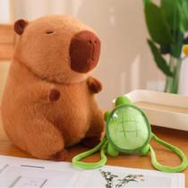 Pelúcia Capivara Algodão 100% PREMIUM Grande com Mochila Tartaruga Removível