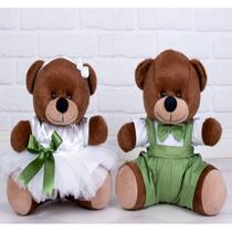 Pelucia casal pajem verde daminha branca - detalhe verde.