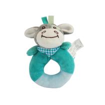 Pelúcia Chocalho Oval Vaquinha Azul com Apito e Som Crocante Pelúcia Chocalho Oval Vaquinha Azul com Apito e Som Crocante