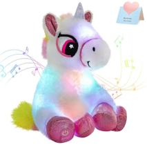 Pelúcia Colorida Unicórnio LED Luz Musical Original Menina presentes para crianças Aniversarios Amigo Secreto Natal