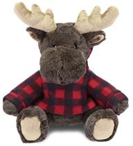 Pelúcia de pelúcia DolliBu Moose com capuz xadrez vermelho de 25 cm Pelúcia de pelúcia DolliBu Moose com capuz xadrez vermelho de 25 cm