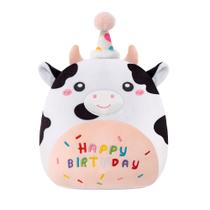 Pelúcia de pelúcia SQEQE Cow com chapéu de aniversário de 25 cm para crianças Pelúcia de pelúcia SQEQE Cow com chapéu de aniversário de 25 cm para crianças