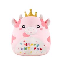 Pelúcia de pelúcia SQEQE Cow com coroa dourada de 25 cm rosa Pelúcia de pelúcia SQEQE Cow com coroa dourada de 25 cm rosa