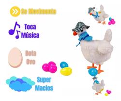 Pelúcia Galinha Maluca Bota Ovos Com Som Música Dança Mexe