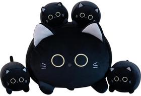 Pelúcia Gudisi Gato Preto com 4 Gatinhos - 40cm
