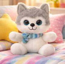Pelúcia Médio Cachorro Husky com Cachecol Azul Pelúcia Médio Cachorro Husky com Cachecol Azul