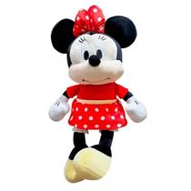 Pelucia minnie mouse com vestido vermelho tamanho 40 cm.