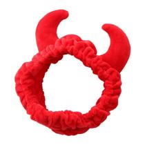 Pelúcia Red Ox Devil Demon Horns Headband Maquiagem Chuveiro La Face Sport Velvet Hair Band Female Girls Funny Festival New Year Party Bandana Turban - Red