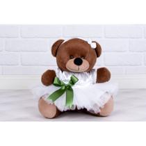 Pelucia ursa tedde noivinha 12 cm / cetim branca - com detalhes